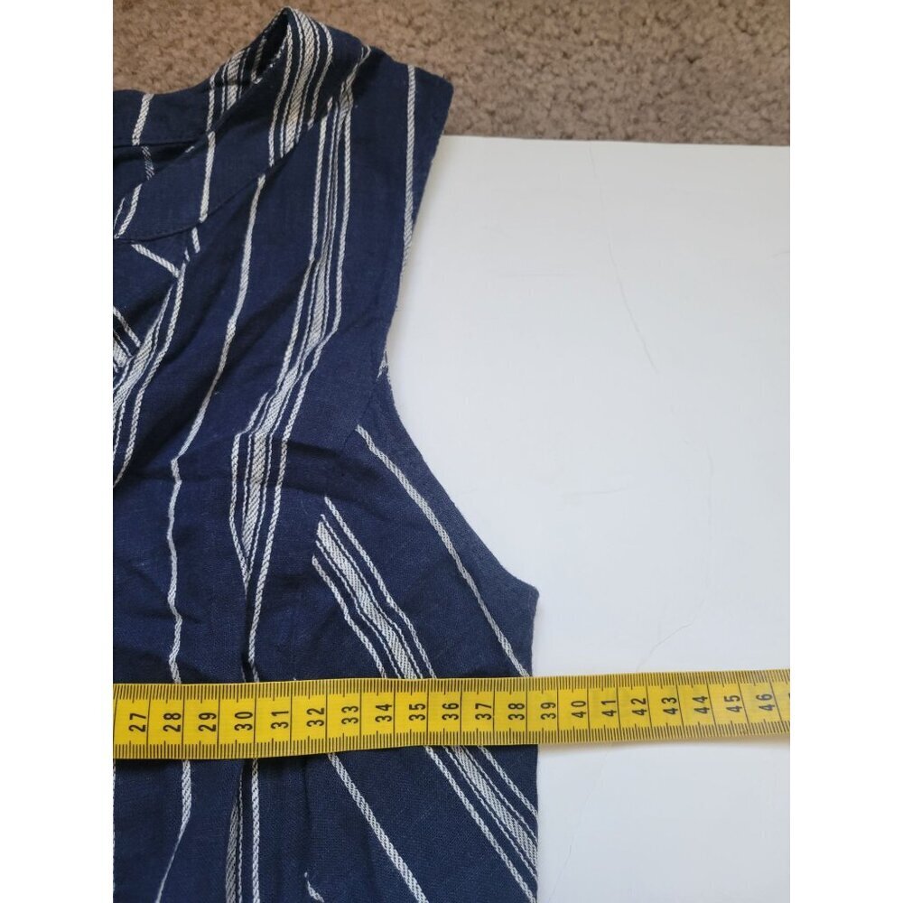 Laundry by Shelli Segal Striped Linen Viscose Sleeveless Jumpsuit Navy Size 2 - Picture 4 of 7